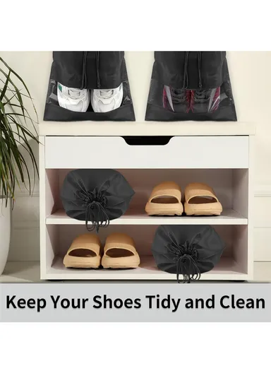 10 PCS Shoes Bags, Waterproof, Dustproof Portable Travel Bags with Drawstring &amp; Clear Lock, Ideal for Travel &amp; Daily Use (L44 x W32)cm - Black