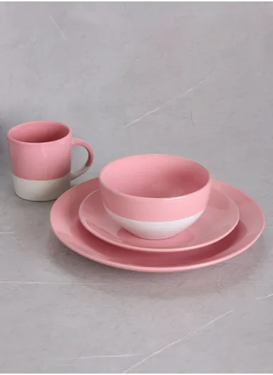 16 pieces Stoneware Dinnerware Set, Dishwasher &amp; Microwave Safe ZHZ16-7 - Pink