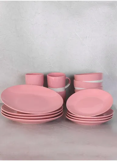 16 pieces Stoneware Dinnerware Set, Dishwasher &amp; Microwave Safe ZHZ16-7 - Pink