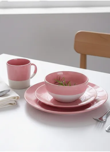 16 pieces Stoneware Dinnerware Set, Dishwasher &amp; Microwave Safe ZHZ16-7 - Pink