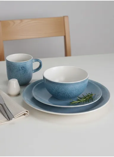 16 pieces Stoneware Dinnerware Set, Dishwasher &amp; Microwave Safe ZHZ16-7 - Sky Blue