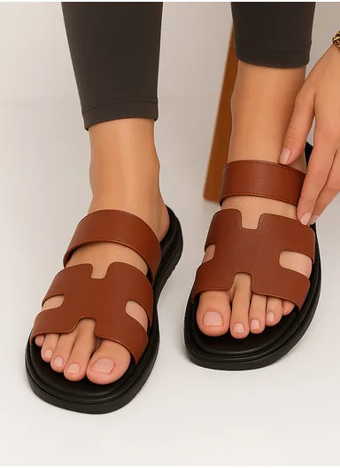 Comfortable Stylish Women's Flat Summer Slippers Open Toe - Brown