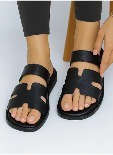 Comfortable Stylish Women's Flat Summer Slippers Open Toe - Black