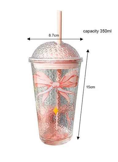 450ml Hot &amp; Cold Glass Cup Tumbler with Lid &amp; Straw - Blue