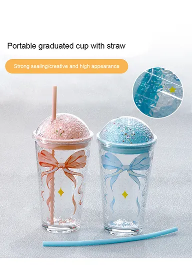 450ml Hot &amp; Cold Glass Cup Tumbler with Lid &amp; Straw - Blue