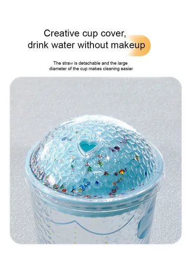 450ml Hot &amp; Cold Glass Cup Tumbler with Lid &amp; Straw - Blue