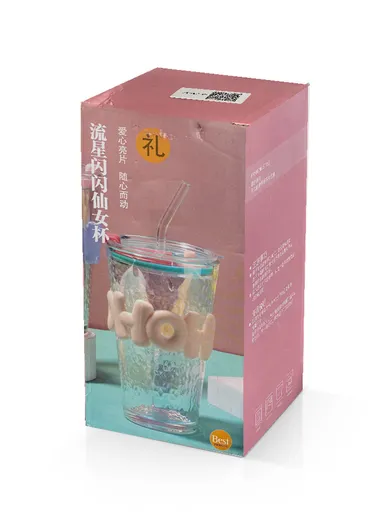 450ml Hot &amp; Cold Glass Cup Tumbler with Lid &amp; Straw - Blue