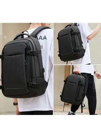 15.6" Anti-Theft Backpack with USB Charging Port &amp; Laptop Compartment Business Travel EF91M - Black