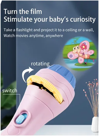 Flashlight Projector Torch Lamp Toy Cute Cartoon Creativity Toy Torch Lamp Flashlight Projector Toy Baby - Pink