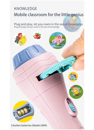 Flashlight Projector Torch Lamp Toy Cute Cartoon Creativity Toy Torch Lamp Flashlight Projector Toy Baby - Pink