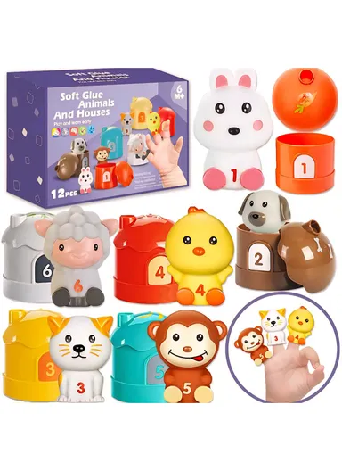 6pcs animals Montessori Cute Finger Puppet Soft Animals And Houses Matching Game Kids Early Education Preschool