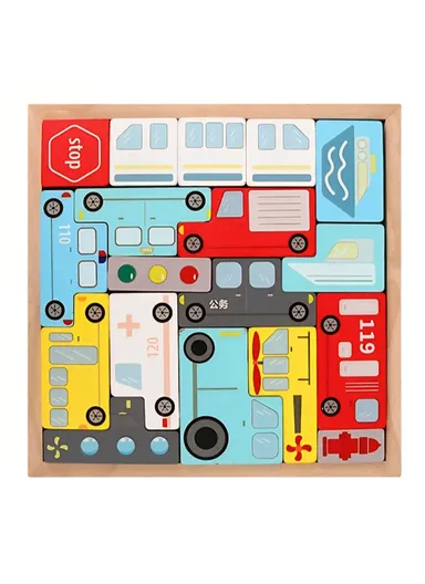 3 in 1 Tangrams 3D Workout Transport Tetris Puzzle Jigsaw Building blocks Early Education