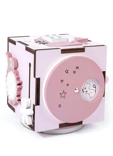 WOODEN BUSY CUBE MINI PINK