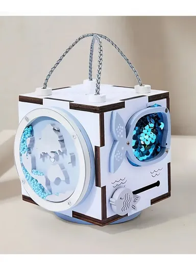 Montessori Activity Busy Cube for Kids Lock Box Busy Board, Baby Travel Toy Basic Life Skill Sensory Early Educational Preschool Christmas Gift - Blue