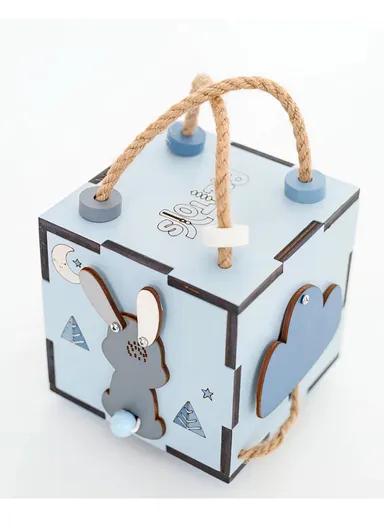 Montessori Activity Busy Cube for Kids Lock Box Busy Board, Baby Travel Toy Basic Life Skill Sensory Early Educational Preschool Christmas Gift - Blue