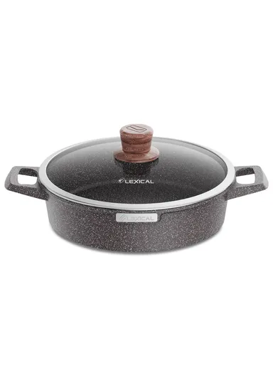 24cm Granite Low Casserole Extra-Thick Base, Ceramic Nonstick Coating with Lid DLC-52602-24- 2 I - Brown