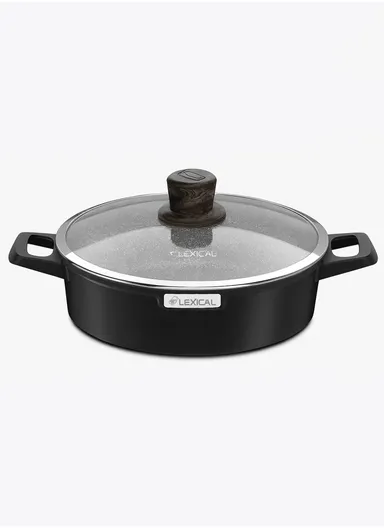 26cm Granite Low Casserole Extra-Thick Base, Ceramic Nonstick Coating with Lid DLC-52602-26- 2 I - Black