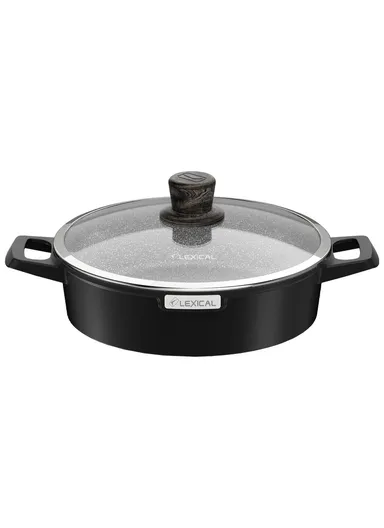 28cm Granite Low Casserole Extra-Thick Base, Ceramic Nonstick Coating with Lid DLC-52602-28- 2 I - Black