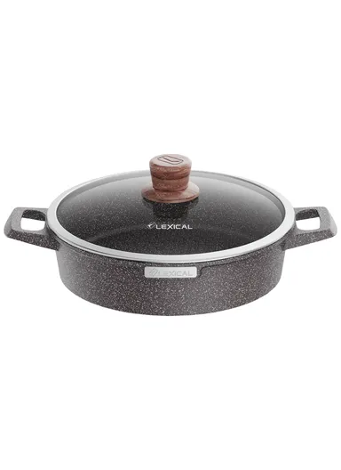 28cm Granite Low Casserole Extra-Thick Base, Ceramic Nonstick Coating with Lid DLC-52602-28- 5 I - Brown