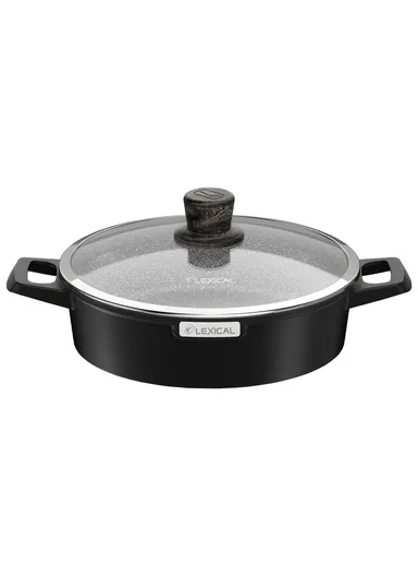 30cm Granite Low Casserole Extra-Thick Base, Ceramic Nonstick Coating with Lid DLC-52602-30- 2 I - Black