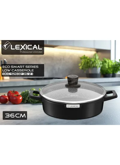 36cm Granite Low Casserole Extra-Thick Base, Ceramic Nonstick Coating with Lid DLC-52602-36- 2 I - Black