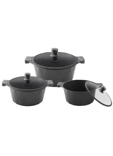 6Pcs 24/26/28 Multi-Size Cast Aluminum Nonstick Casserole Set with 3 Glass Lids DCC-55706-28- 2 I  - Black