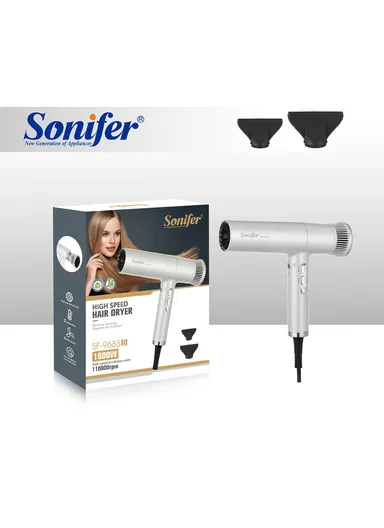 1600W 3 Heat Settings Electric Hair Dryer With 2 Concentrated Nozzle SF-9685A - White