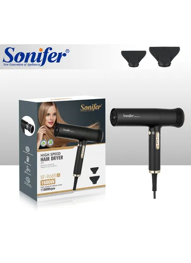 1600W 3 Heat Settings Electric Hair Dryer With 2 Concentrated Nozzle SF-9685A - Black