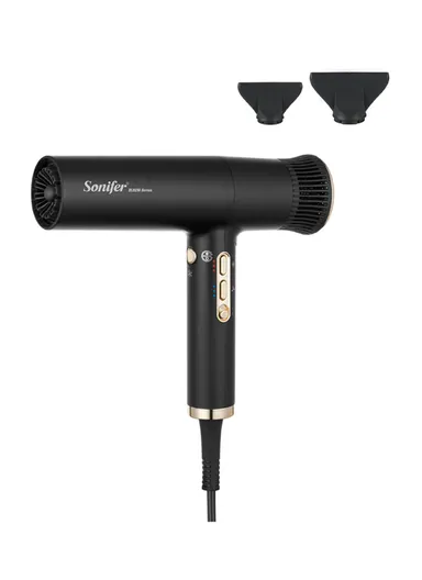 1600W 3 Heat Settings Electric Hair Dryer With 2 Concentrated Nozzle SF-9685A - Black