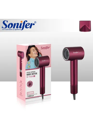 1600W 2 Heat Settings Electric Hair Dryer With Concentrated Nozzle SF-9684A - Bordeaux