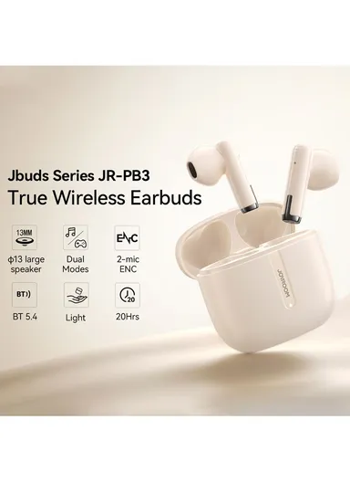 True Wireless BT Earbuds 13mm Driver ENC Noise Cancellation Waterproof Earphones Jpods JR-PB3 - Beige