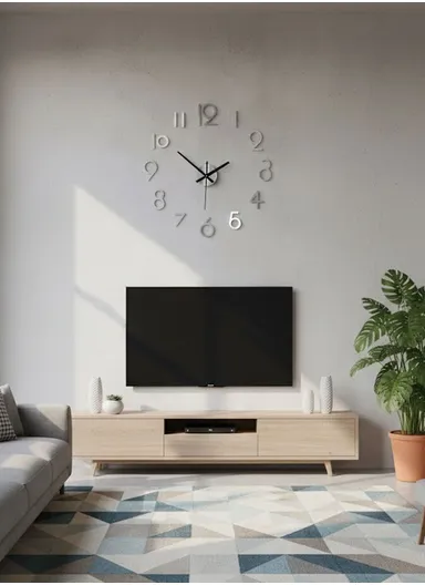 120cm 3D DIY Frameless Wall Clock with Classic Ticking Clock Movement – Silver