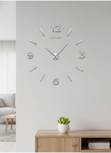 120cm Decorative 3D DIY Wall Clock, Frameless Layout with Classic Timekeeping Movement – Silver
