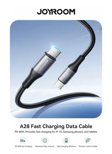 60W 1m Flash Series Fast Charging Data Cable Type-C to Type-C S-A28 - Black