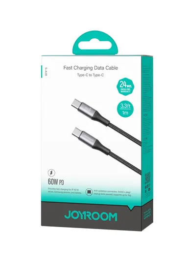 60W 1m Flash Series Fast Charging Data Cable Type-C to Type-C S-A28 - Black