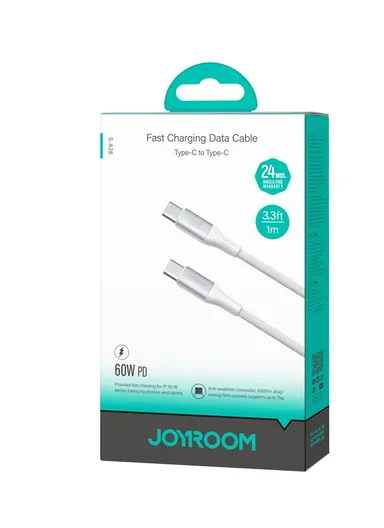 60W 1m Flash Series Fast Charging Data Cable Type-C to Type-C S-A28 - White