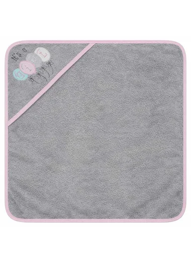 Cotton Hooded Baby Towel (L80 x W80)cm - Grey &amp; Pink