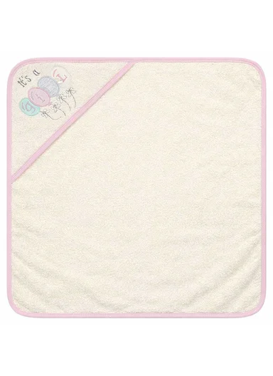 Cotton Hooded Baby Towel (L80 x W80)cm - White &amp; Pink