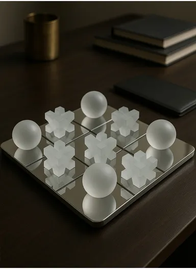 9 Pcs Mirrored Glass Decorative Board with Sparkling Tic-Tac-Toe Crystal Ornaments