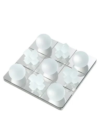 9 Pcs Mirrored Glass Decorative Board with Sparkling Tic-Tac-Toe Crystal Ornaments