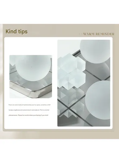 9 Pcs Mirrored Glass Decorative Board with Sparkling Tic-Tac-Toe Crystal Ornaments