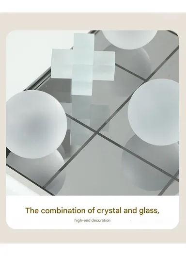 9 Pcs Mirrored Glass Decorative Board with Sparkling Tic-Tac-Toe Crystal Ornaments