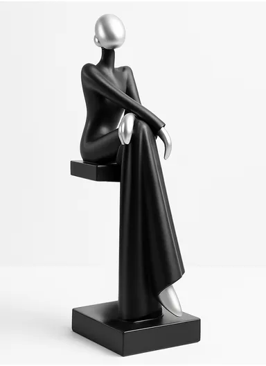 Elegant Seated Woman Figurine Modern Decorative Sculpture 7255 - Black &amp; Grey