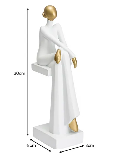 Elegant Seated Woman Figurine Modern Decorative Sculpture 7255 - White &amp; Gold