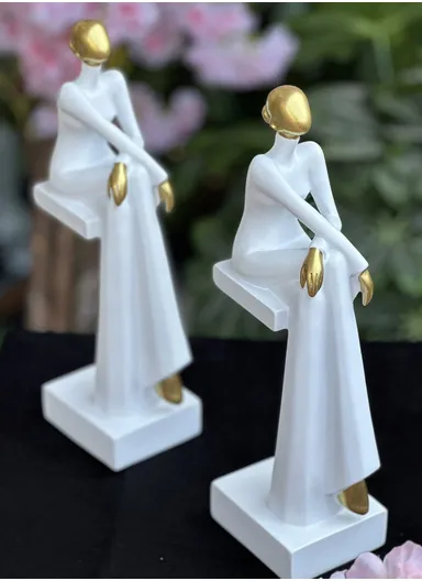 Elegant Seated Woman Figurine Modern Decorative Sculpture 7255 - White &amp; Gold