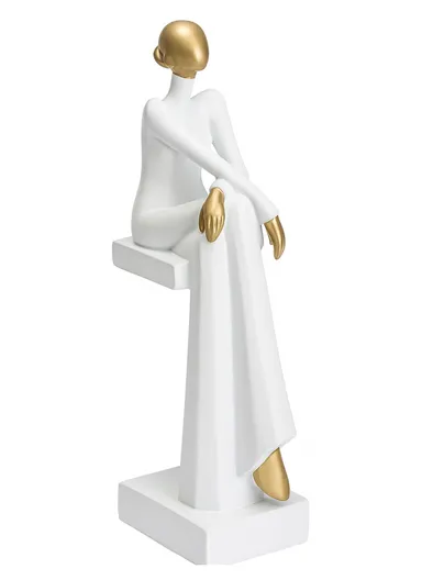 Elegant Seated Woman Figurine Modern Decorative Sculpture 7255 - White &amp; Gold