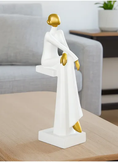 Elegant Seated Woman Figurine Modern Decorative Sculpture 7255 - White &amp; Gold