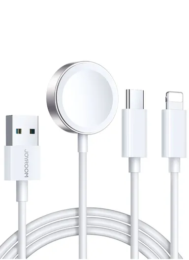 S-IW008 3-in-1 iP Watch Magnetic Charger + Lightning + Type-C Cable (USB-A) 1.2m - White