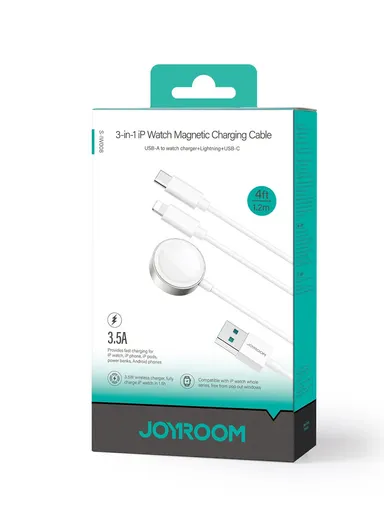 S-IW008 3-in-1 iP Watch Magnetic Charger + Lightning + Type-C Cable (USB-A) 1.2m - White