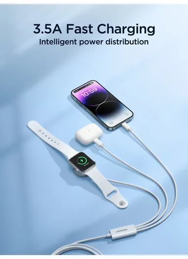 S-IW007 3-in-1 iP Watch Magnetic Charger + Dual Lightning Cable (USB-A) 1.2m - White